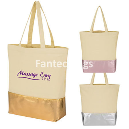 "Eco-friendly custom canvas shopping bags with sturdy handles and printed designs, ideal for branding and retail packaging."