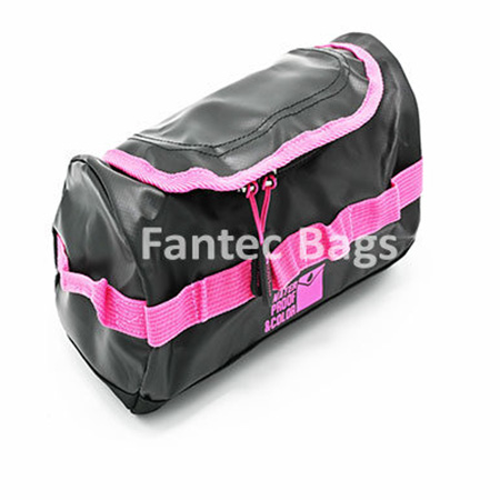 Easy to clean waterproof PVC toiletry bag in pink and blue with zippered compartments and durable material
