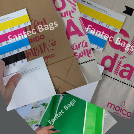 "FantecBags quality control team checking Pantone color swatches with customer for non woven bag production."