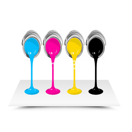 "Pantone label color mix showing cyan, magenta, yellow, and black paints blending for printing consistency."