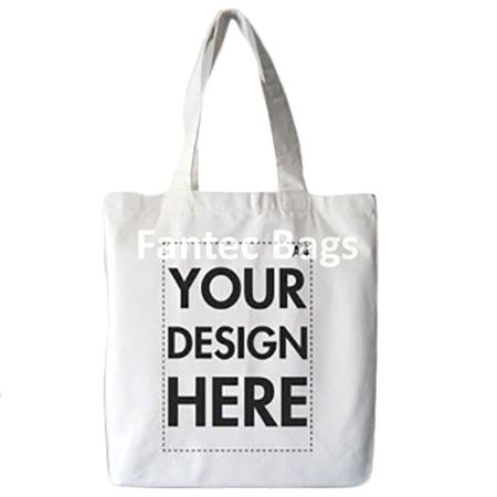 "Eco-friendly white cotton tote bag with sturdy handles, customizable for retail or promotional use."