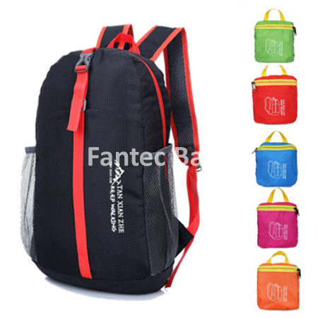 Blue nylon backpack with reinforced stitching