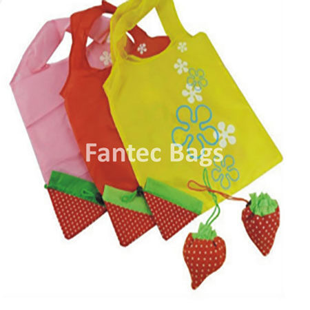 Durable nylon shopping bag with reinforced handles and compact pouch
